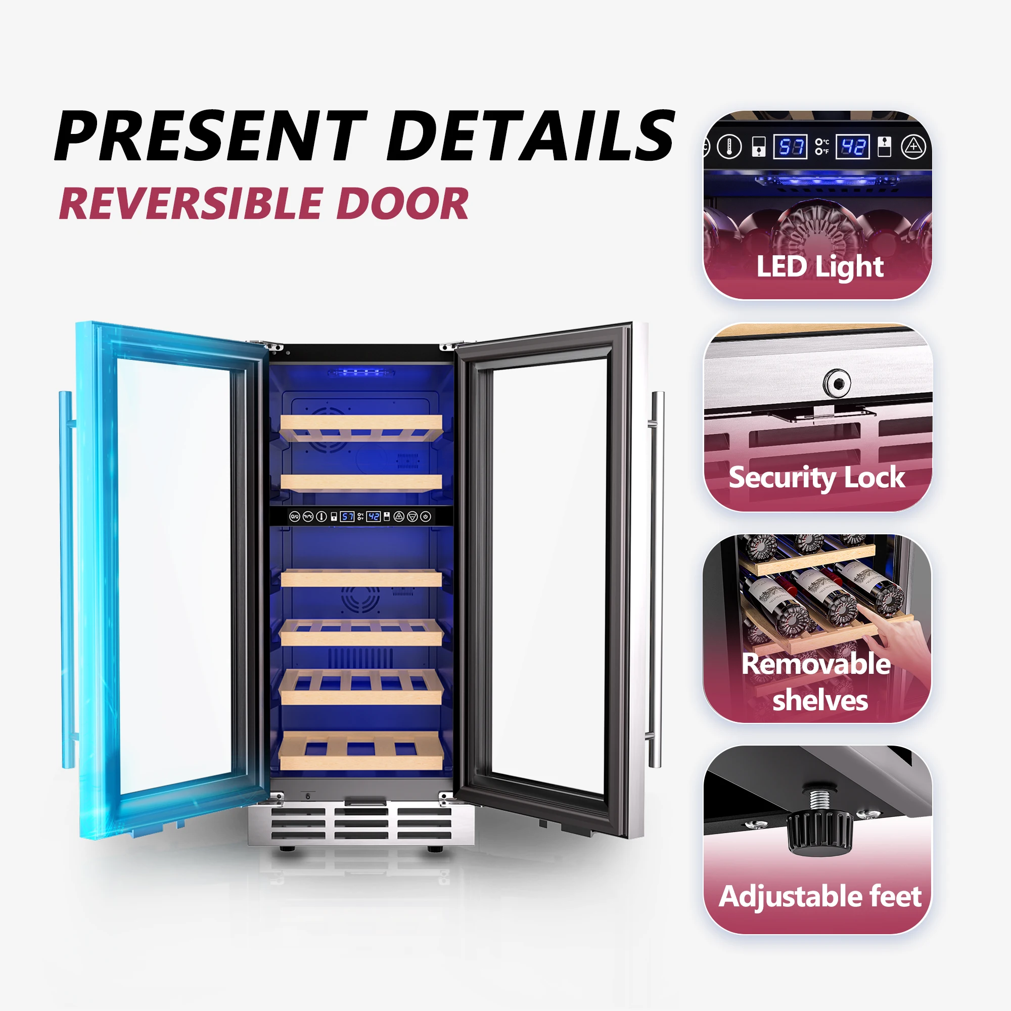 SIMZLIFE 15 Inch Wine Fridge Dual Zone Wine Cooler with Digital Temperature Control with Double Layer Glass Door 33 Bottles 5
