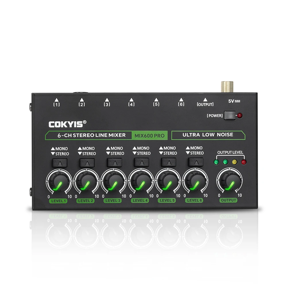 MIX600-PRO Ultra-Low Noise 6-Channel Stereo Line Mixer with RGB Lighting High-Fidelity Audio for Studio and Professional Use
