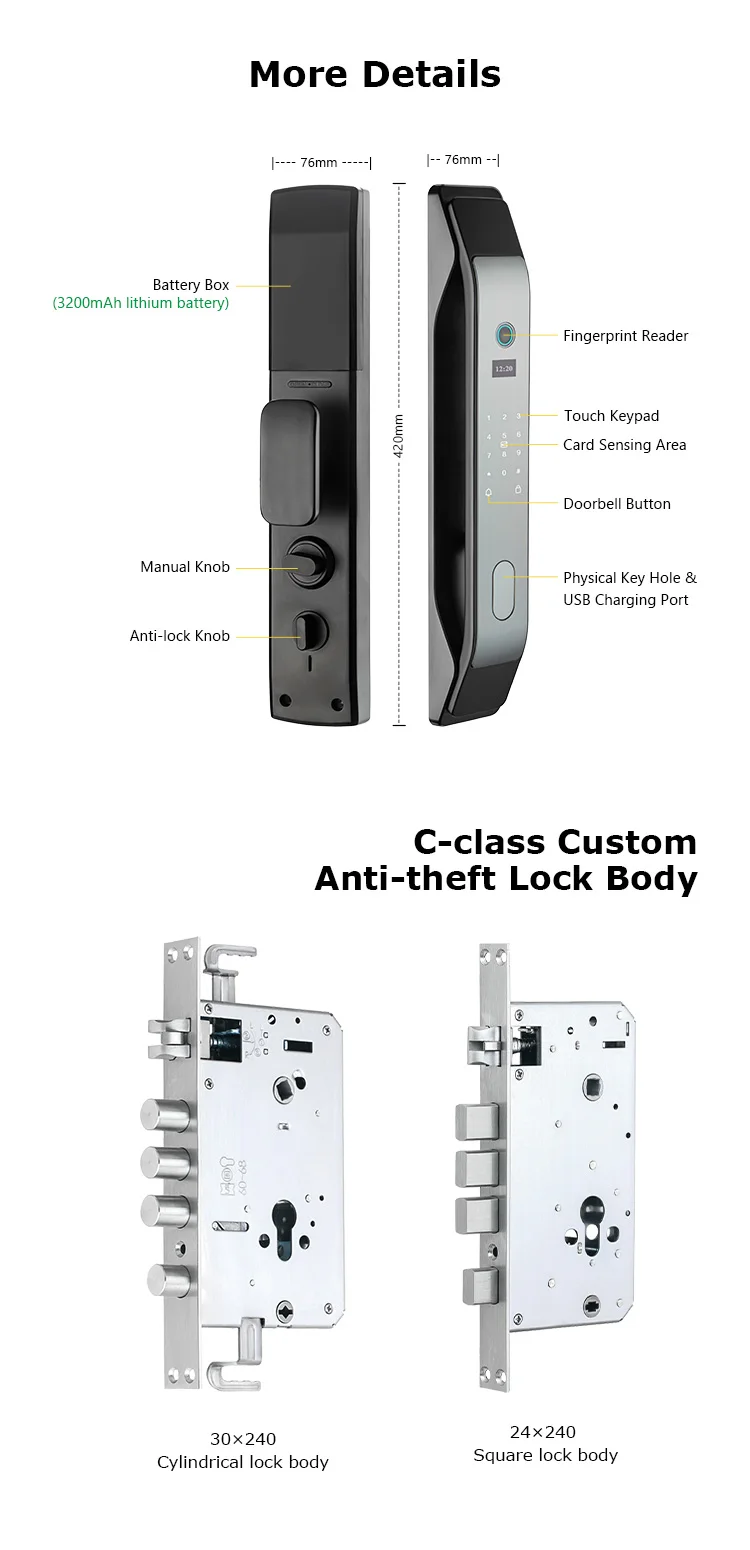 Waterpoof Tuya Wifi Fingerprint Smart Automatic Door Lock Password Nfc Card With