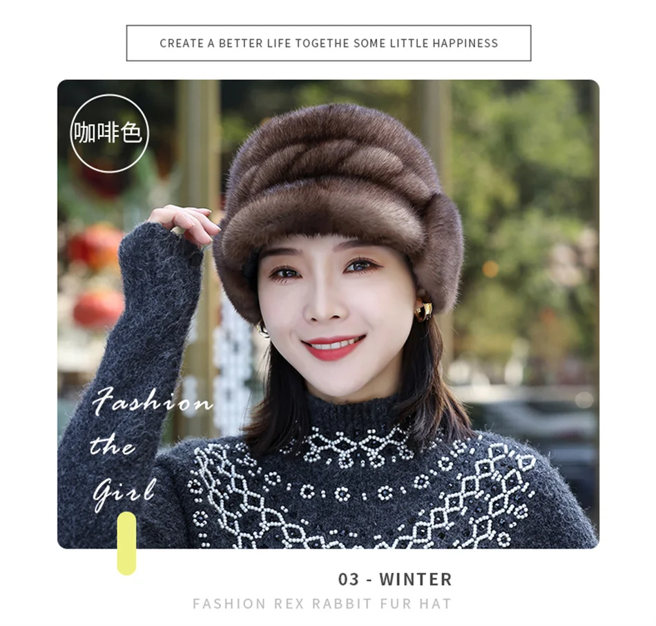 2022 Winter Hat Women Russian Mink Fur Hat Women Outdoor Winter Hat Earmuff Ski Cap Keep Warm Ladies Fur Hat Free Shipping