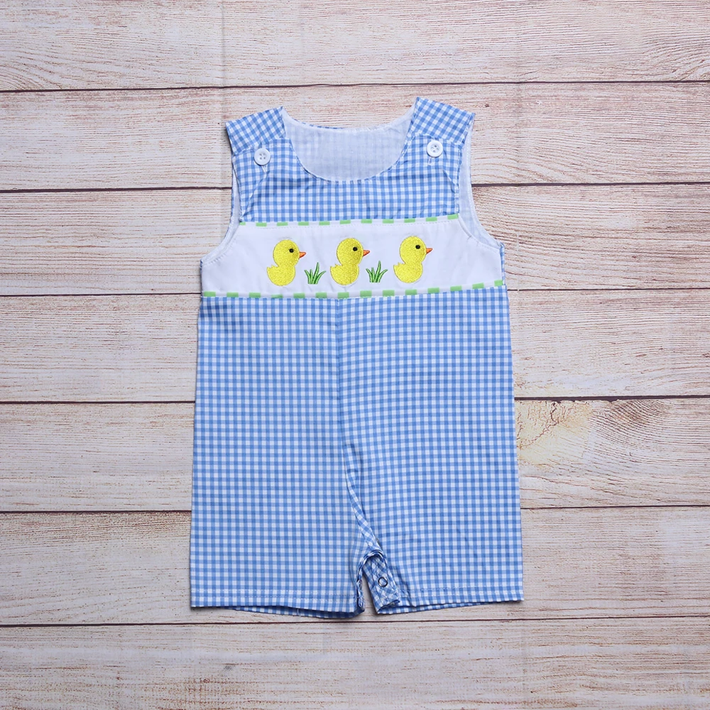 

New Born 0-3T Jumpsuit Baby Boy Clothes Duck Embroidery Bubble Infant Romper Children Outfits Lattices Shorts Bluey Bodysuit