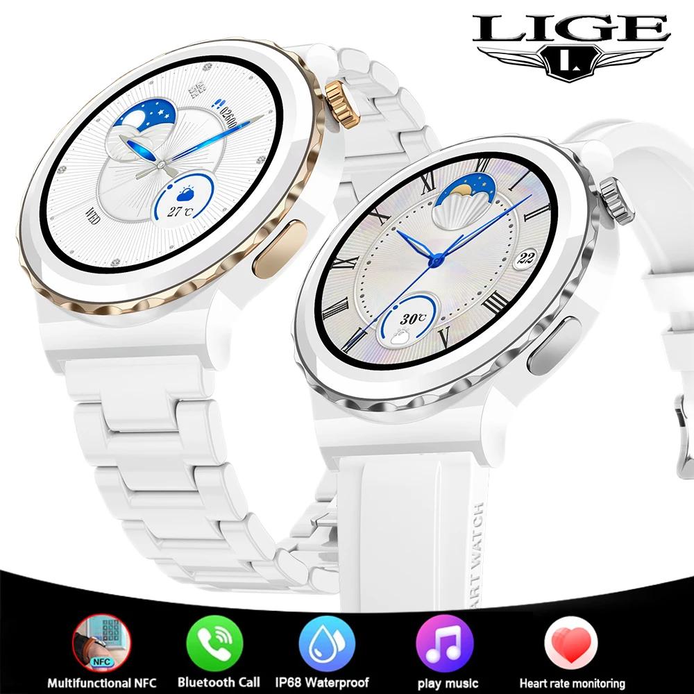 

LIGE NFC Smart Watch Women AMOLED Heart Rate Custom Dial Answer Call Wristwatch For Girlfriend Gift PK HUAWEI GT3 Smart Watches