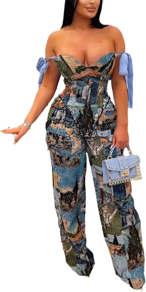 Womens Stylish Two Piece Oil Painting Suit