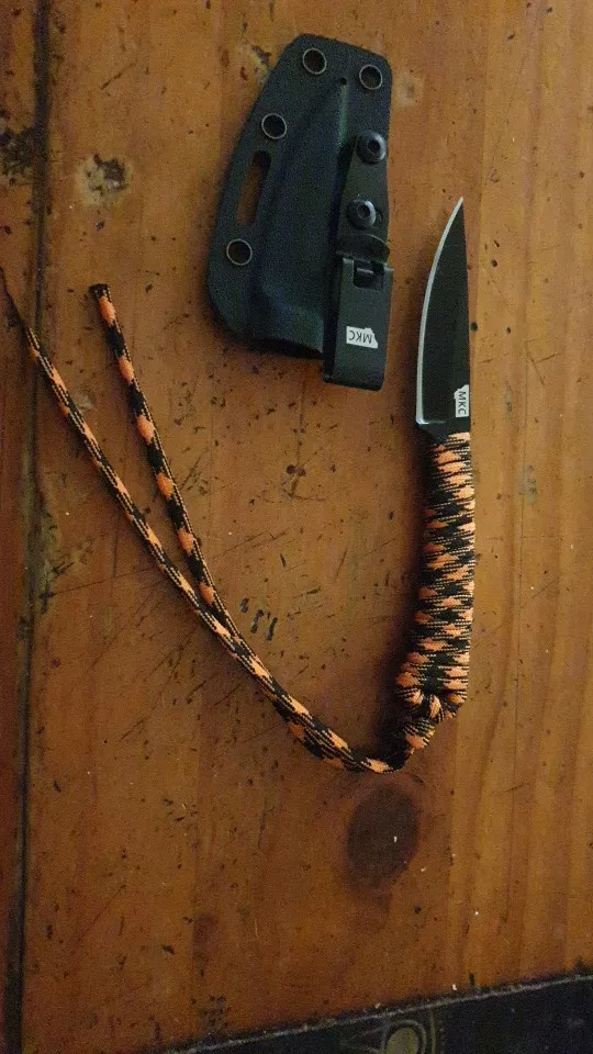 Mkk lâmina fixa ao ar livre faca reta alça de corda de náilon edc multiferramenta acampamento caça sobrevivência pesca portátil com faca kydex photo review