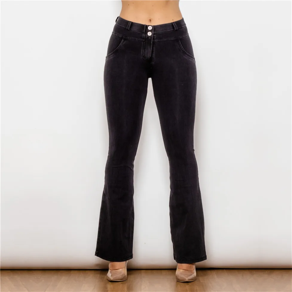Shascullfites Petite Flare Jeans für Damen, sexy Denim-Schlaghose, schwarze Streetwear-Hose – Detail 2