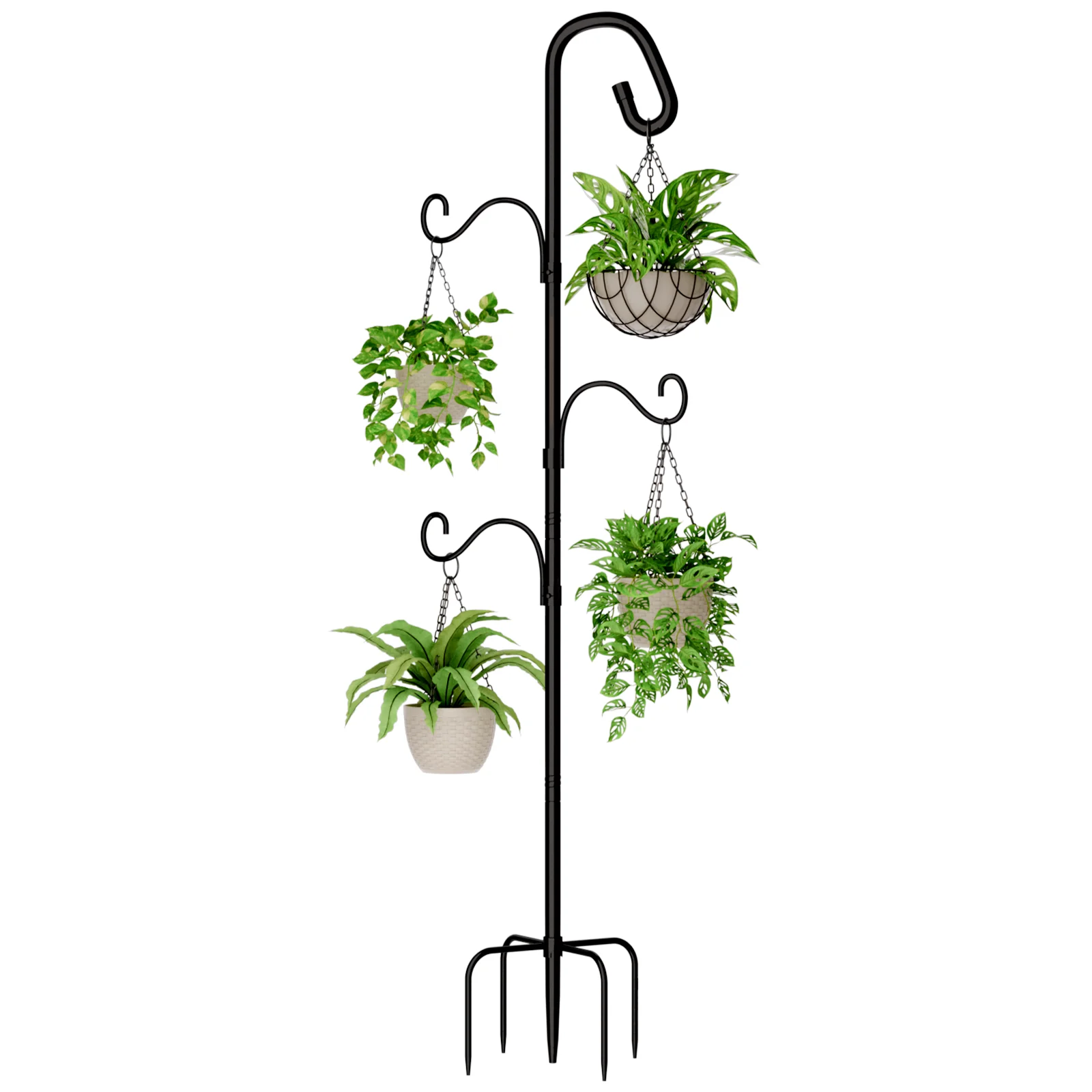 Bamworld 120cm Heavy Duty Outdoor Shepherd Hook Garden Stand with 4 Adjustable Hooks for Hanging Plants Bird Feeders Lanterns