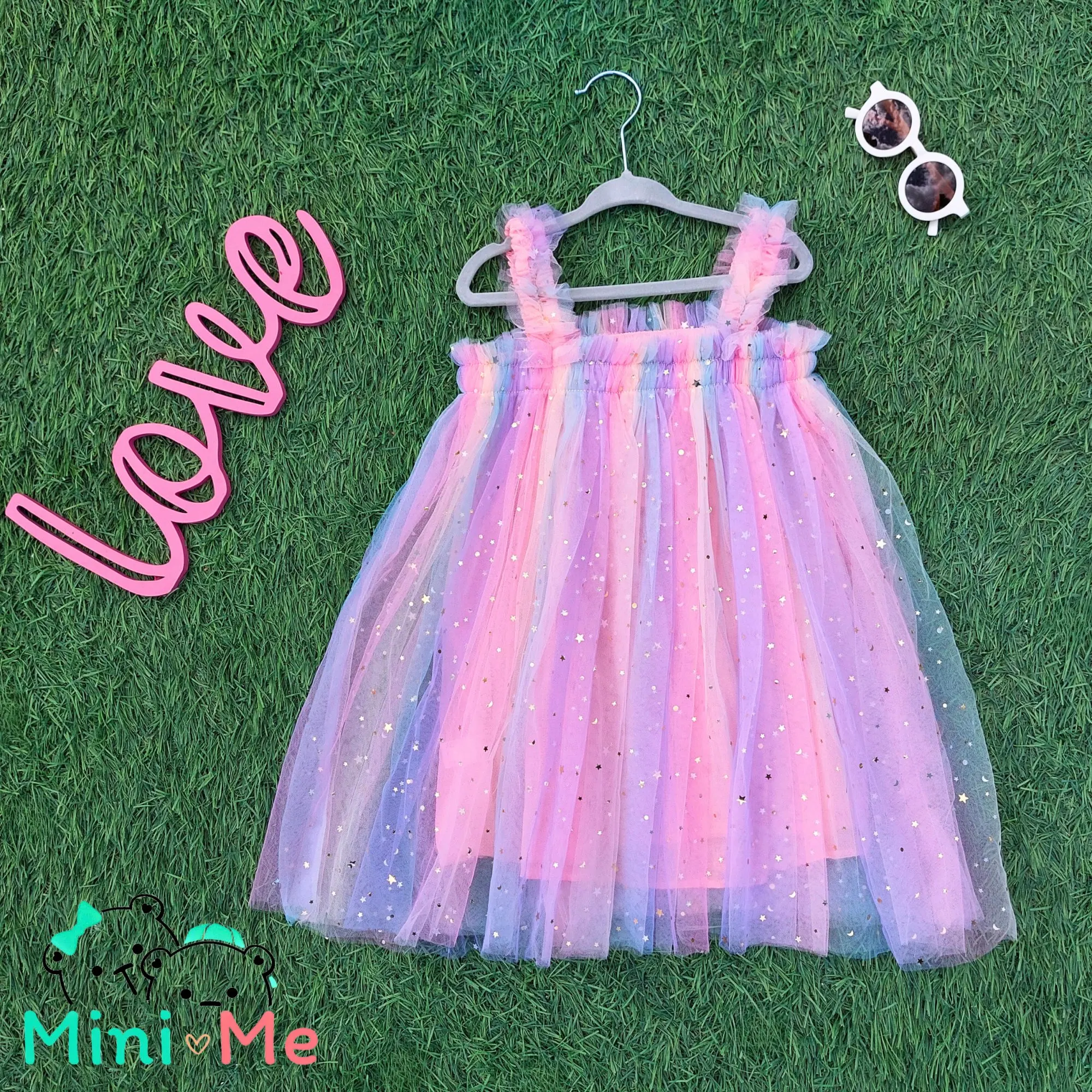 Baby Girls Clothes for Summer 1-5 Years Suspender Sleeveless Toddler Girls Dresses Rainbow Color Tulle Birthday Party Dress photo review