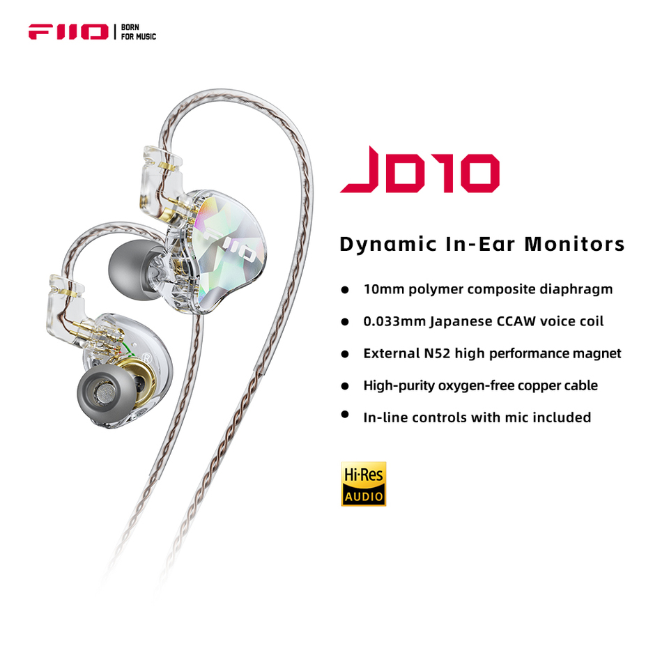 FiiO JD10 Wired Earphones HIFI Stereo Bass Music Earbuds In Ear Sport Headphones Gaming Headset