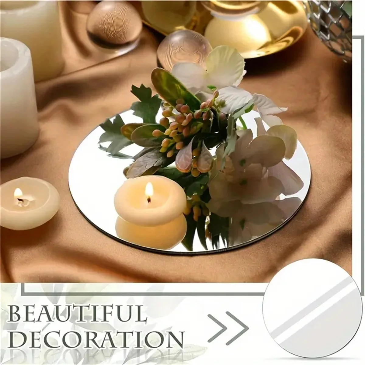 Acrylic Mirror Trays 12pcs Round Mirror Candle Tray Set 5 Inch Non-Glass Self-Adhesive for Table Centerpiece