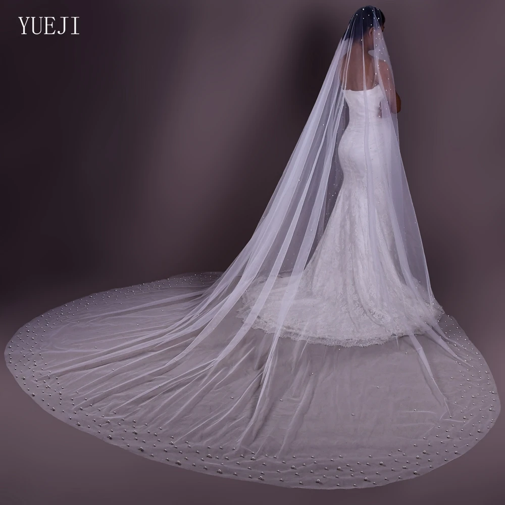 

YUEJI Elegant Pearl Bridal Veil White Cathedral Single Layer Wedding Bridal Veil vestidos de novia 0145 veu para noiva