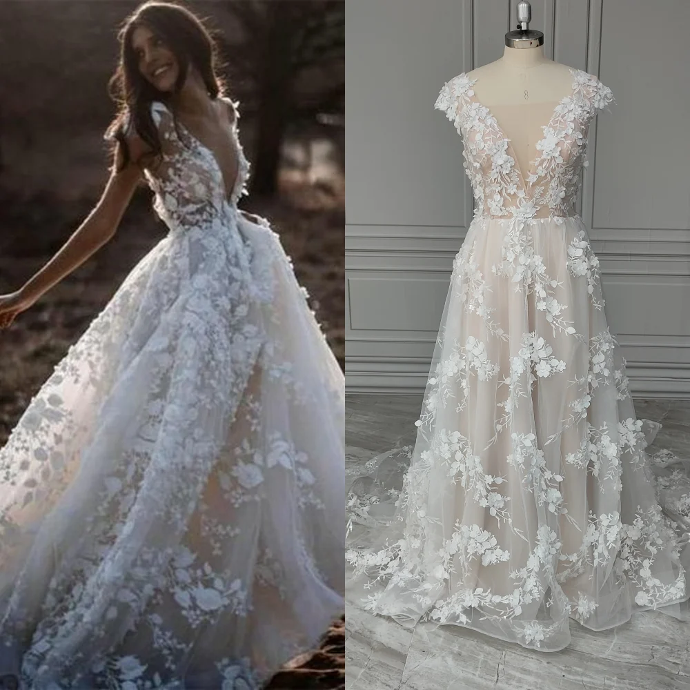 

8100 # реальные фотографии 3D Цветы из бисера Кружева рукава-крылышки ТРАПЕЦИЕВИДНОЕ свадебное платье с открытой спиной свадебное платье для женщин