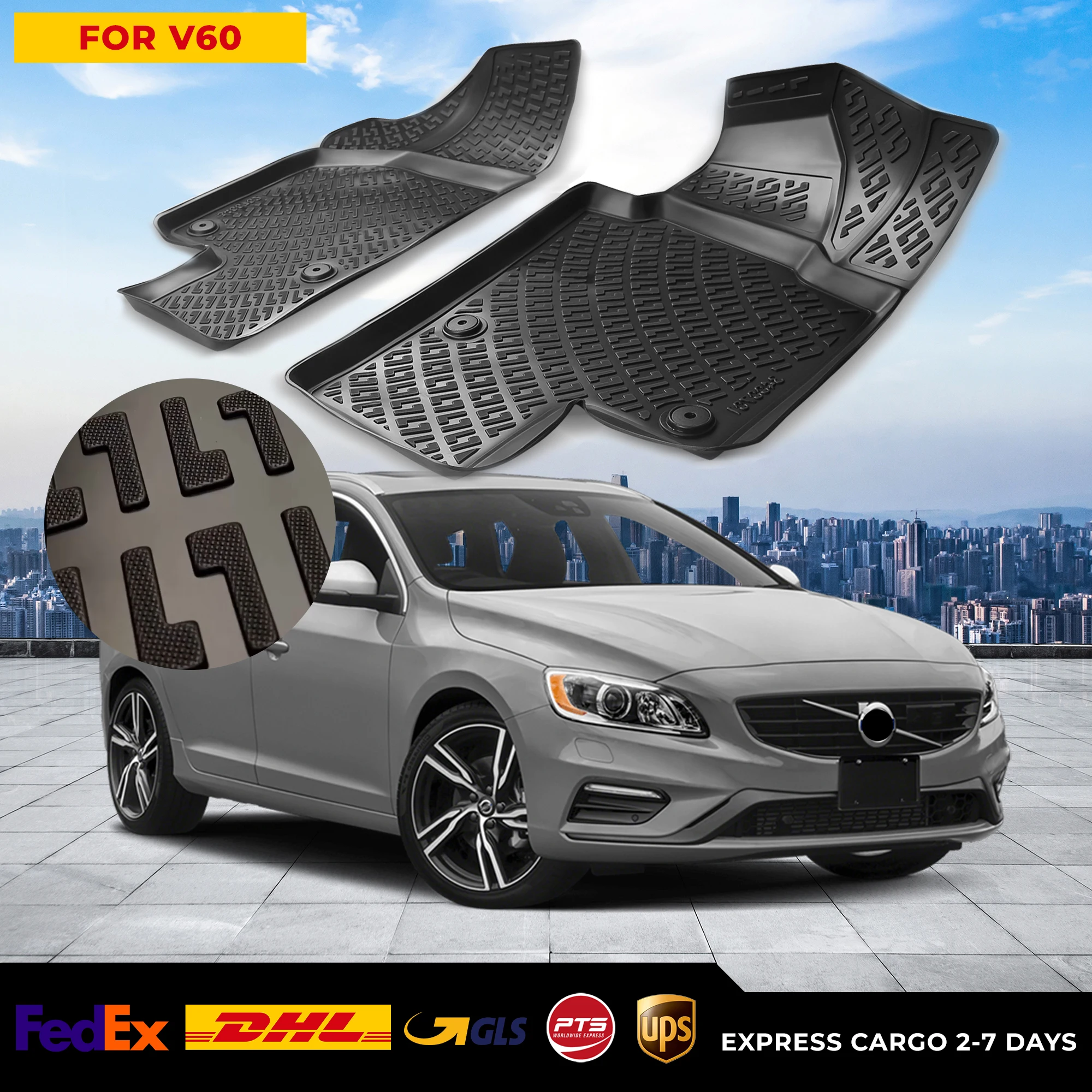 

3D Car Floor Liner For Volvo V60 Waterproof Special Foot Pad Fully Surrounded Mat Accessories Rugs Non-slip