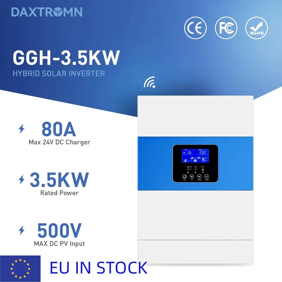 Hybrid Solar Inverter 3500W 3.5KW Pure Sine Wave Inverter 24V 230VAC Built-in MPPT 80A Solar Controller Works without Battery