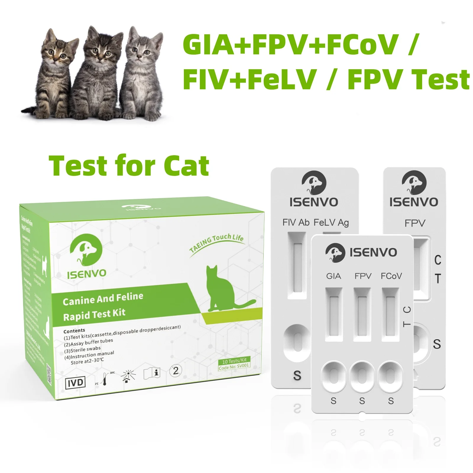10 Pcs Feline FPV / (FIV+FeLV) / (FPV+FCOV+GIA) Rapid Home Test Kit for Cats Veterinary