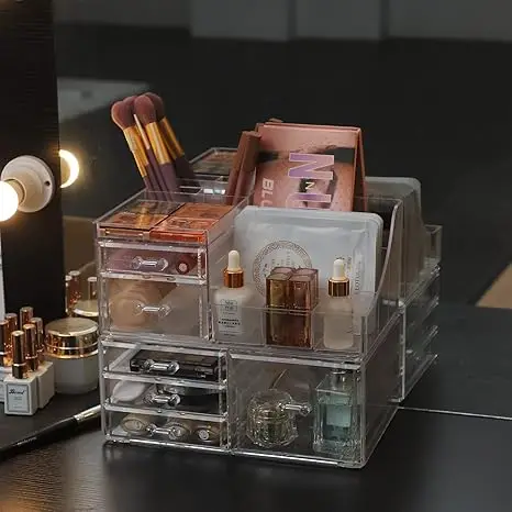 2 - Pack Clear Acrylic Makeup Storage Organizer. Each with 6 Stackable Drawers. Ideal Cute Desk Organizer for Vanity, Jewelry 5