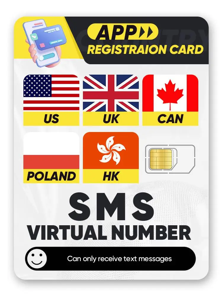 

China Hongkong US CA UK Global Virtual Number Registration can receive SMS free APP login sim card no support data and calling