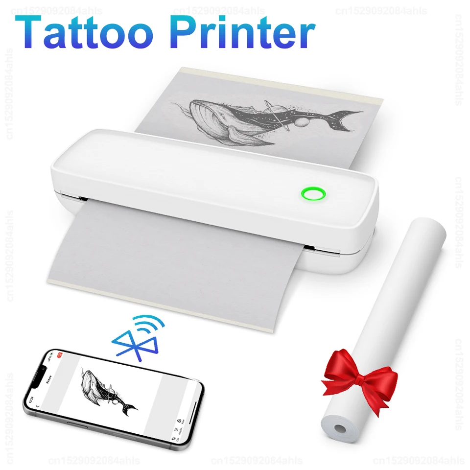 Stencil Printer For Tattooing Mini Portable Tattoo Transfer Machine Usb  Wireless Bluetooth, Rechargeable, Compatible With Android, Ios, Pc With  5pcs T