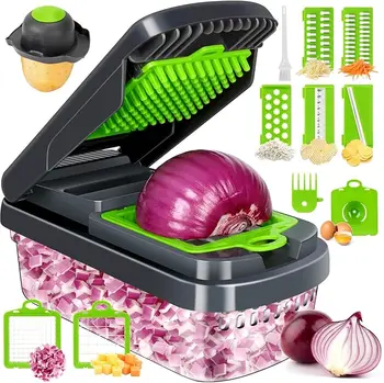 12-in-1 vegetable chopper, 7 blades, includes container (for salad/potato/carrot) 1