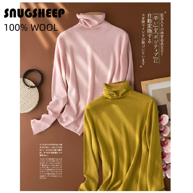 

sequin fashion turtleneck top women pullover wool sweater winter clothes woman sweaters long sleeve clothing womens cute knitted