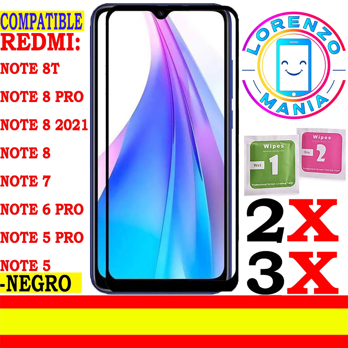 Xiaomi Redmi Note 8T Pellicola Salvaschermo Compatibile, Redmi Note 8 Pro, Redmi Note 8 2021, Redmi Note 7, Redmi Note 6 Pro, Redmi Note 5 Pro, Redmi 