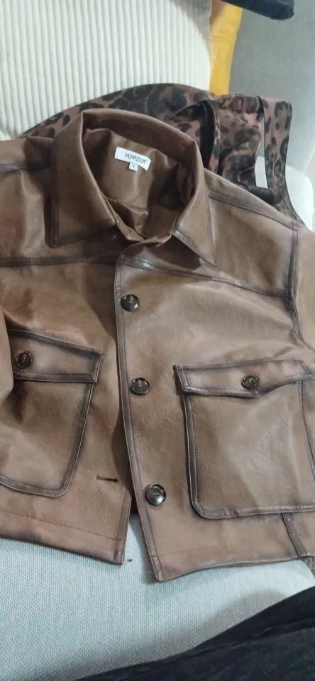 Vintage Gradient Brown PU Leather Jacket for Chic Winter Style photo review