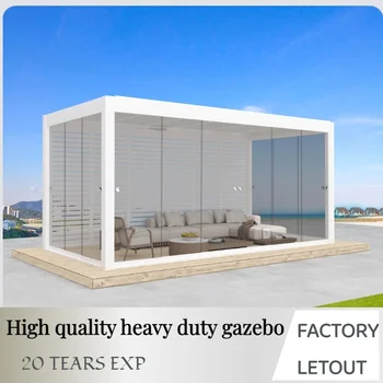 Luxury Outdoor Aluminum Pergola with Motorized Louver Roof and Glass Sliding Doors | 6063-T6 Heavy Duty Structure