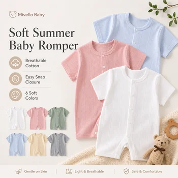 Baby Jumpsuit Short-sleeved Summer Newborn Breathable Mesh Air-conditioning Clothing Boys Girls Baby Light Pajamas 1