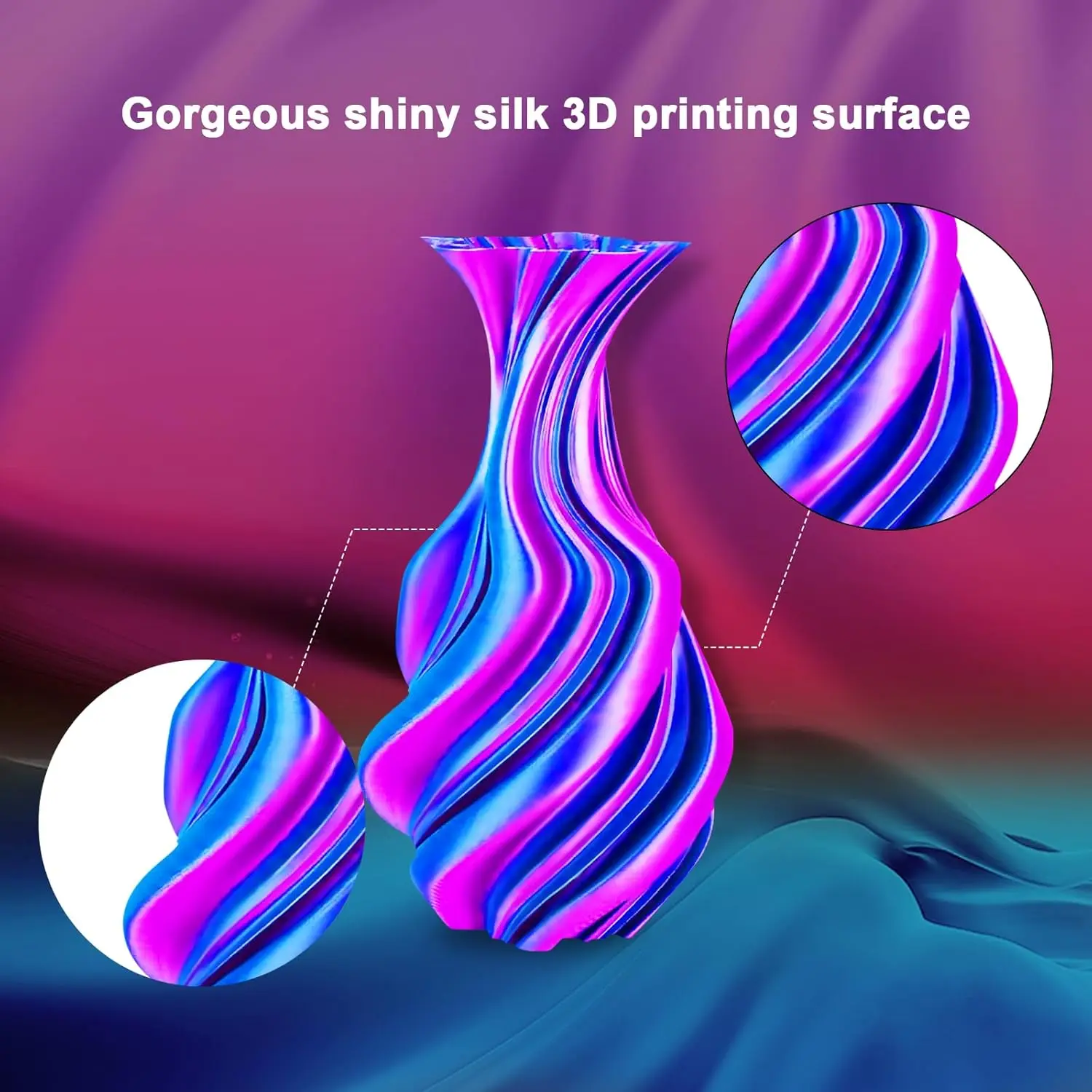 실크 PLA 필라멘트 1.75mm, 3D 프린터 필라멘트 이중 색상 공압출 필라멘트 실크 로즈 레드 블루 색상 변화 PLA, 250g