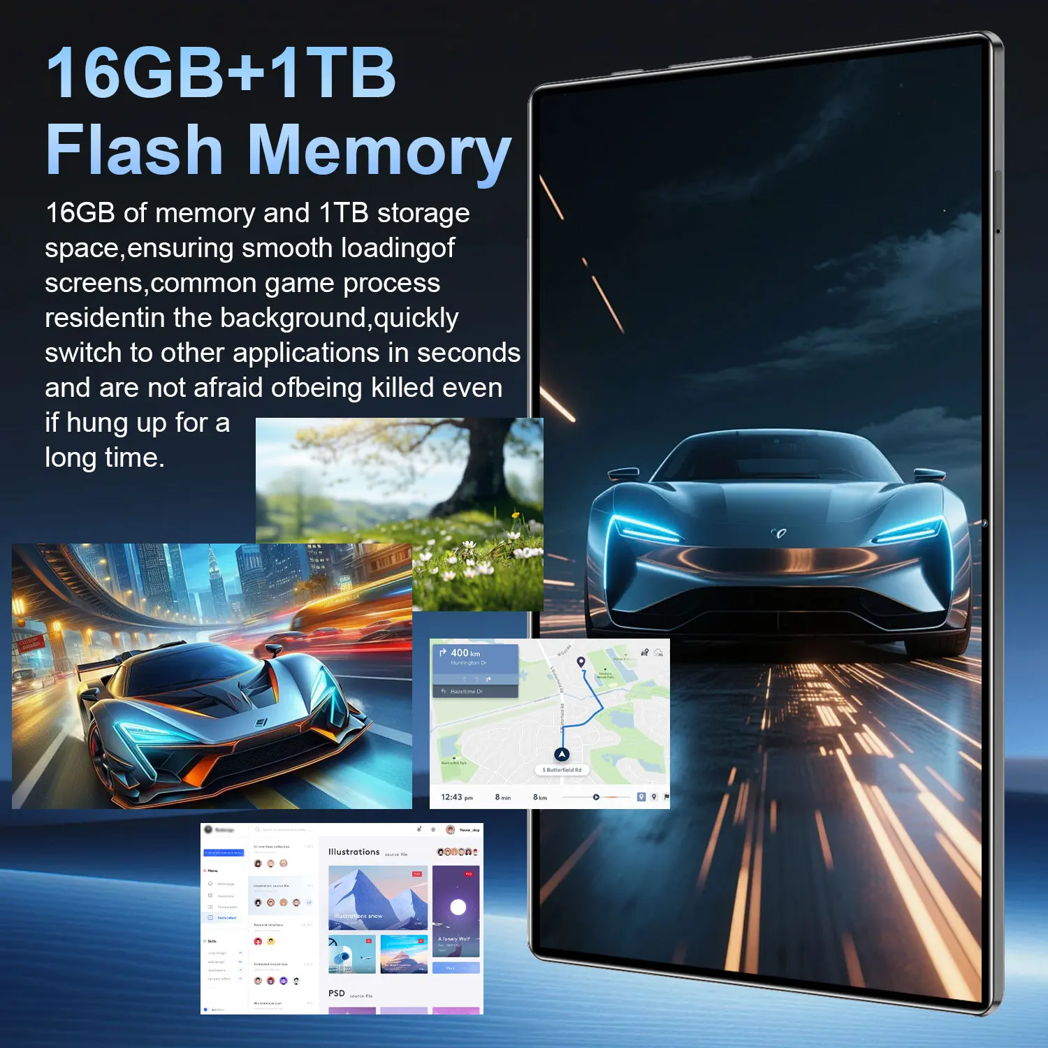16MP+32MP Camera 2026 New Android 13 Tablet 14 Core 5G WiFi Portable 20000mAh Large Battery 16GB RAM 1TB ROM For Casual Gaming