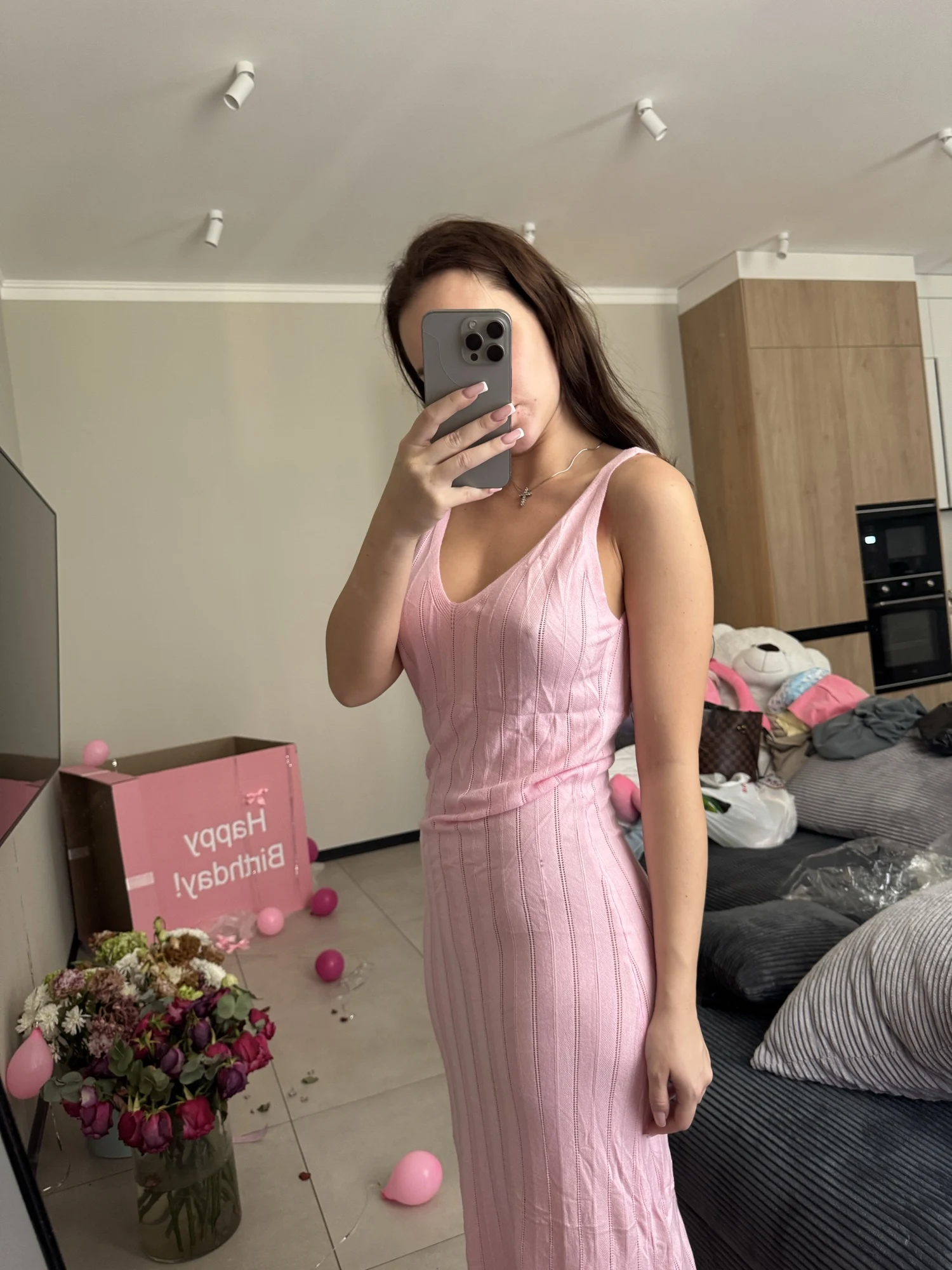 Backless Knit Maxi Dress for Women - Elegant V-Neck Style photo review