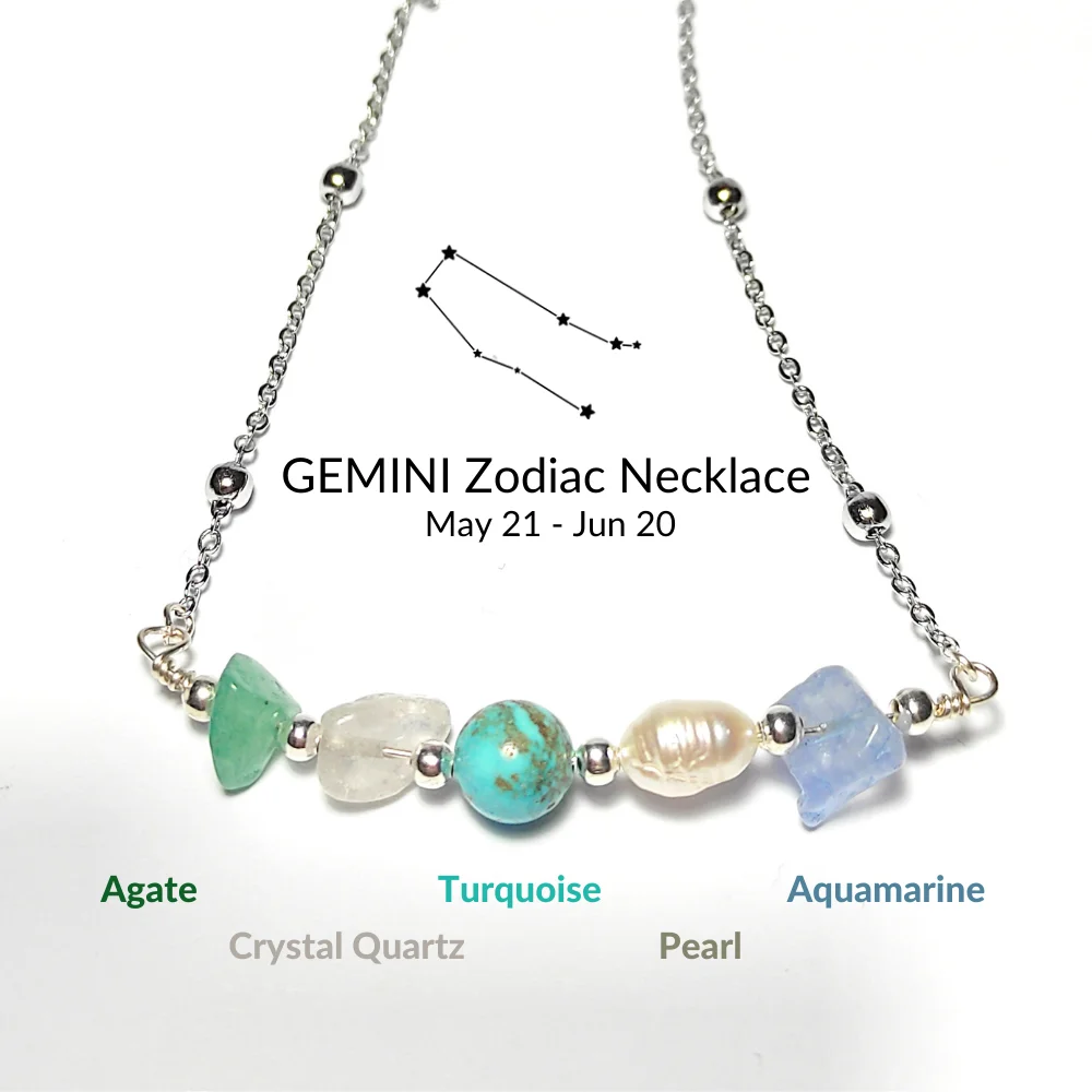 

Summer Fashion Gemini Zodiac Necklaces Stainless Steel for Women Made of Natural Stones Gift for Girlfriend