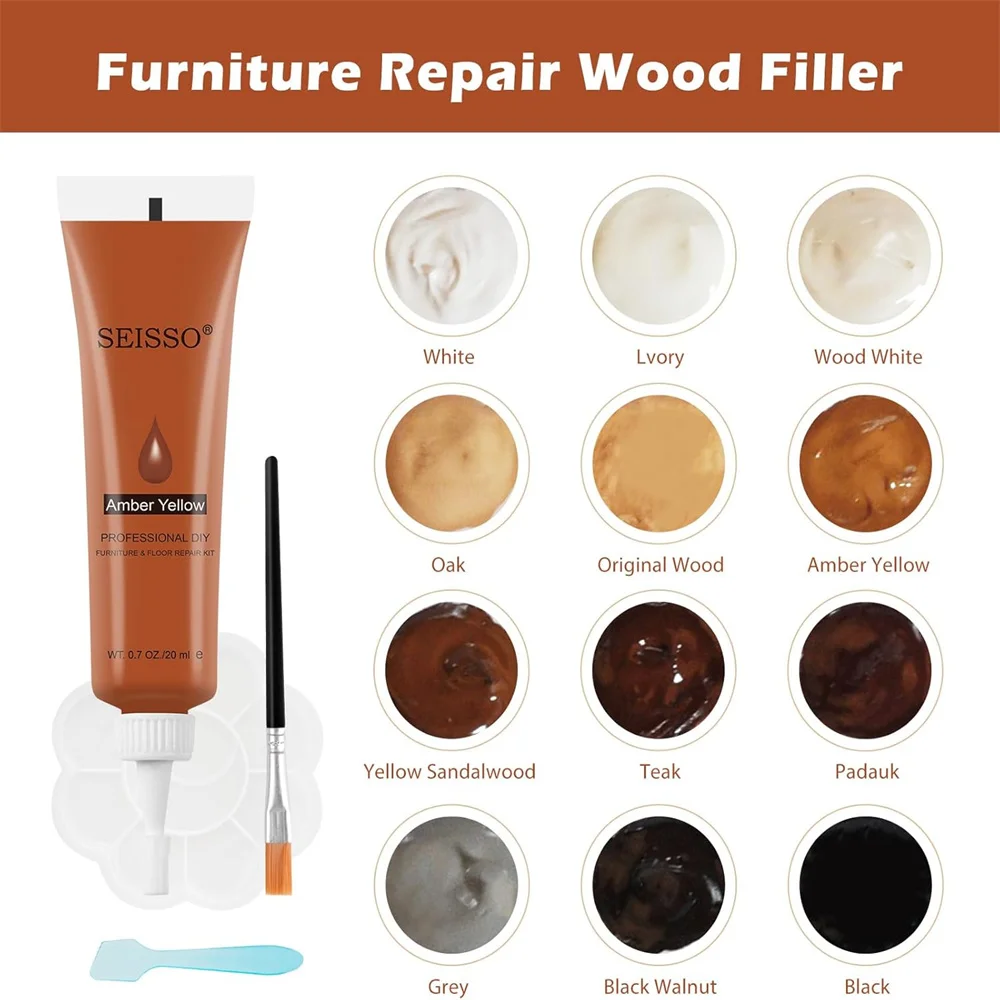 SEISSO 12 Colors Furniture Repair Wood Filles Kit Restore Scratches Stains Cracks for Wooden Floors Cabinet Tables Repair Set