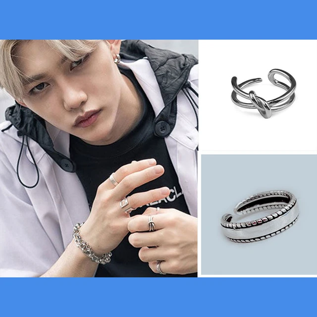 KPOP Stray Kids Hyunjin Felix Same Style Ring Retro Black White