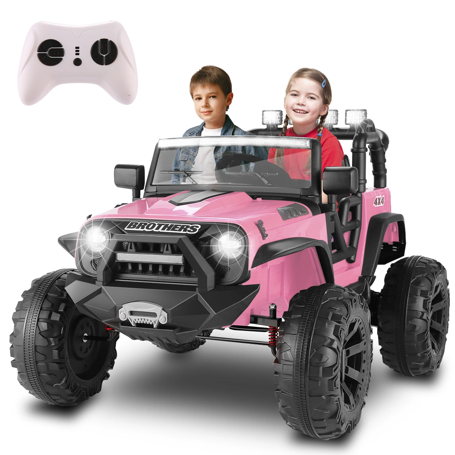 Kids 24V Ride on Car Truck with Remote Control-2 Seater Electric Jeeps Car, 2x200W Motor, Spring Suspension, 3 Speeds, Pink