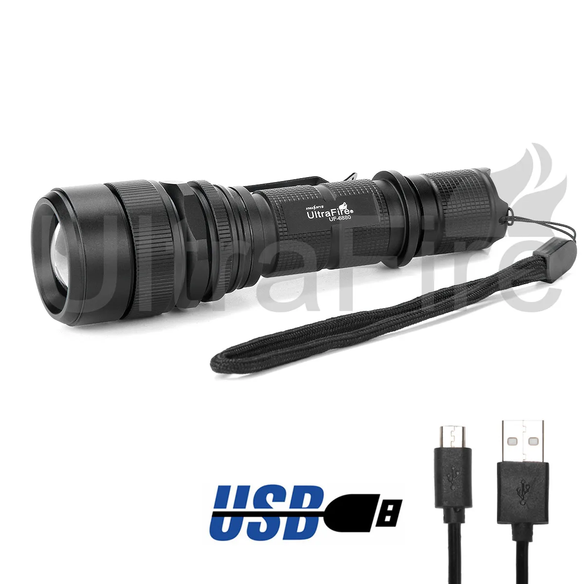 UltraFire-USB High Performing Searchlight portátil, Zoomable lanterna