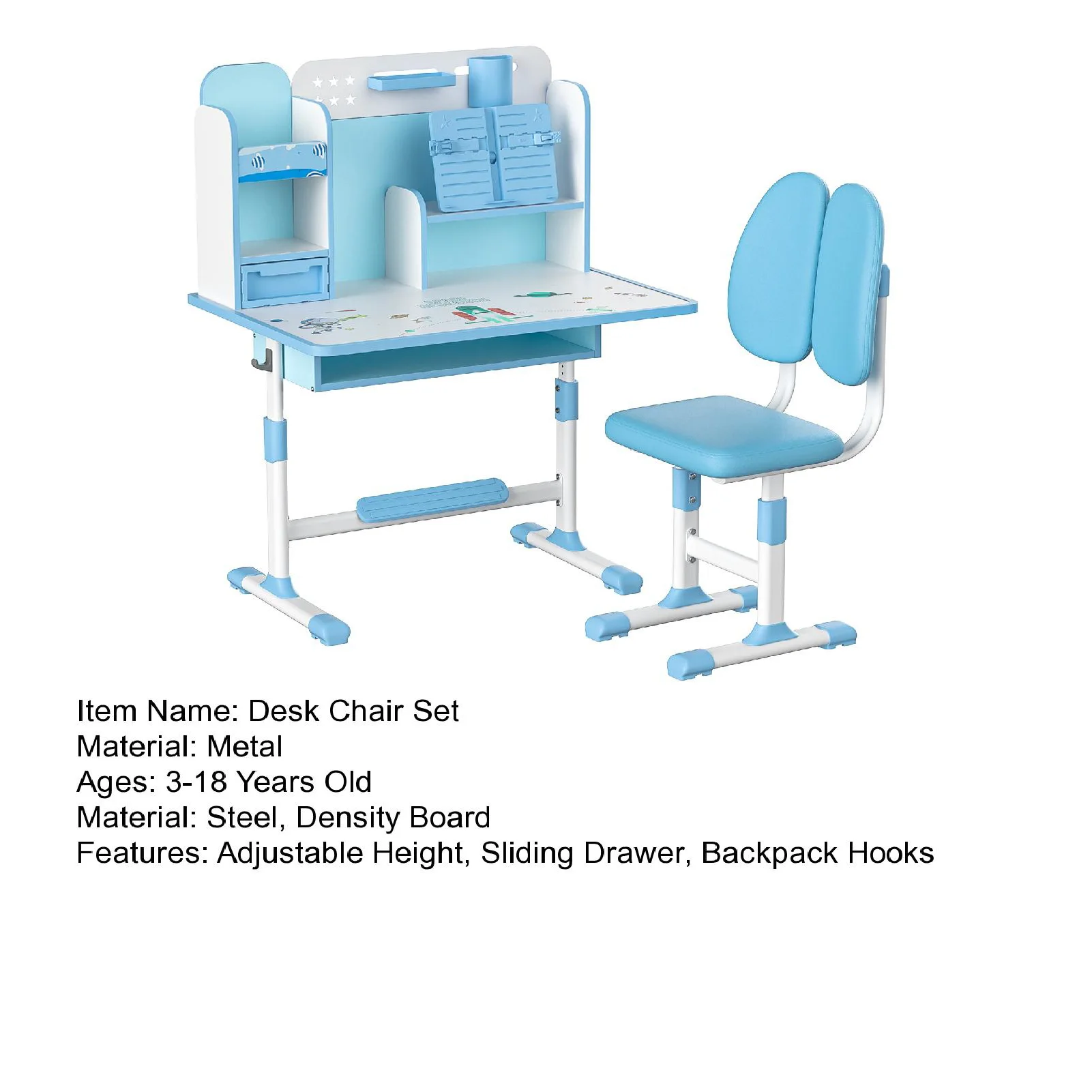 2Pcs/Set Kids Study Desk Chair Set, Height Adjustable Children School Study Table Chair Set with Sitting Corrector 5