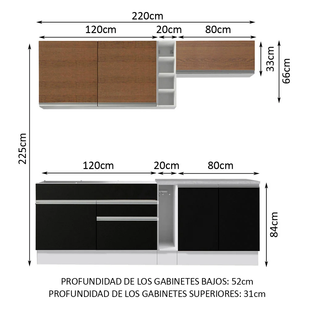 Cocina Integral Completa Modular Madesa Glamy 220cm Color Blanco/Negro 13