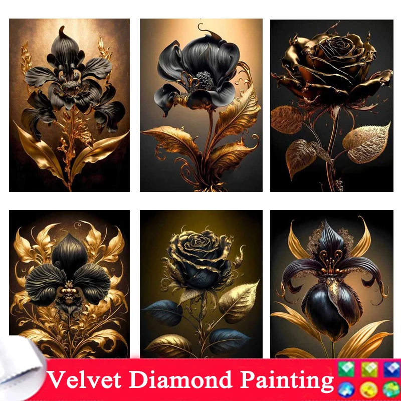 

Алмазная живопись «сделай сам», Новое поступление, черные и золотые розы, 5D полная Алмазная мозаика, искусственная вышивка, цветок, украшение для дома, подарок