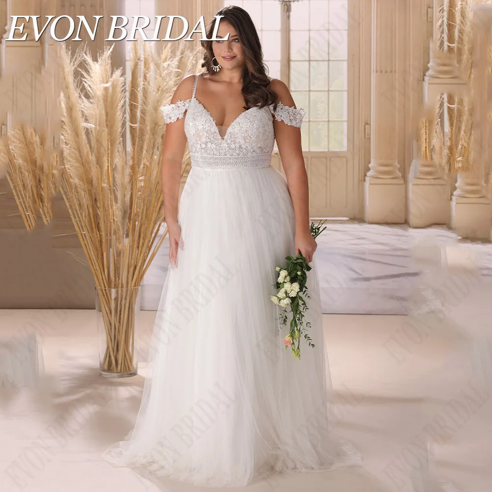 EVON BRIDAL Elegant Plus Size Wedding Gowns Spaghetti Straps A-Line Tulle Bride Gown Custom Made Lace Applique Bridal Dress 3