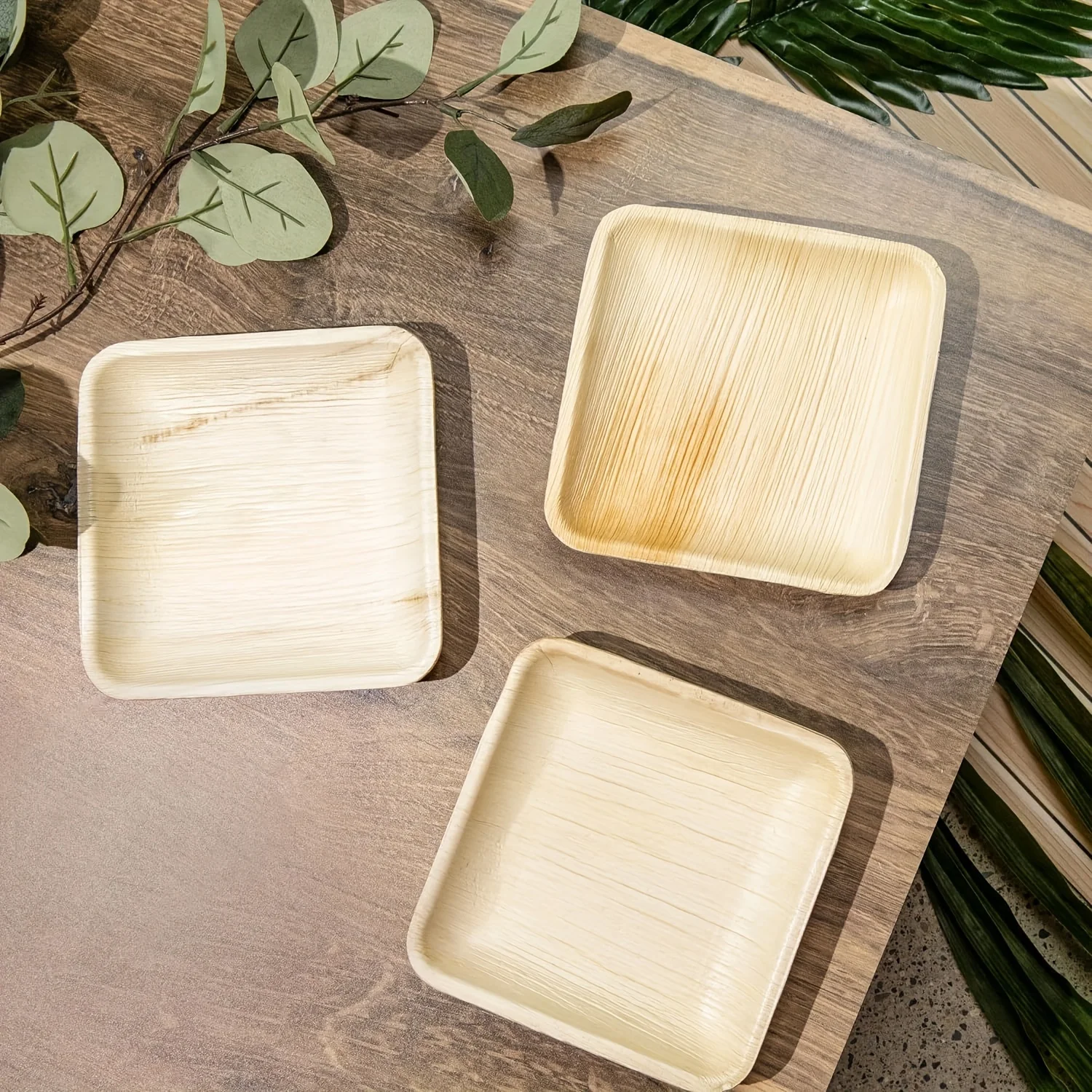 6 Inch Round-Bamboo Style (40 Pack), Sustainable, Decorative & Compostable Tableware