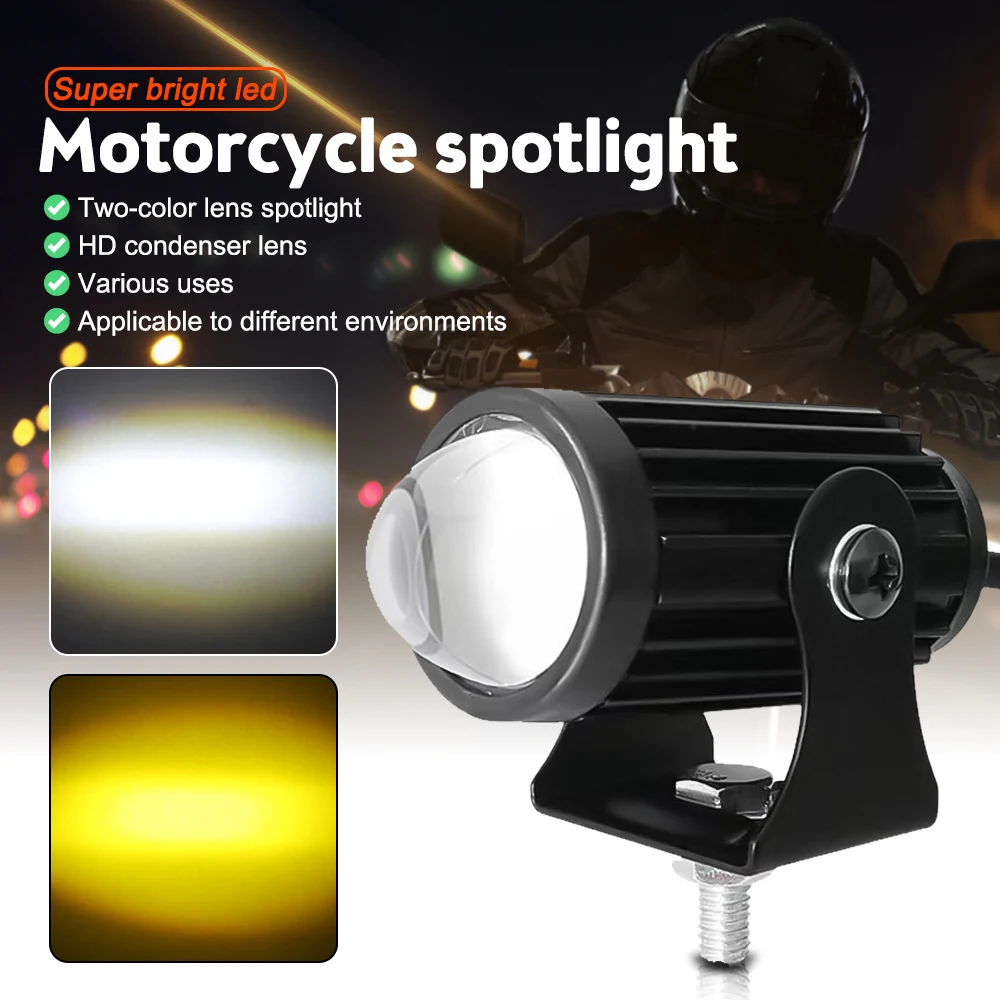 20W Motorcycle Spotlight Projector Lens Dual Color LED Headlight Yellow White Driving Lamp Offroad Work Light for Trucks SUV ATV high quality h4 motorcycle headlight led h4 bulbs hi lo beam moto h4 led motorbike headlight lamp dc12 80v free shpping 4pcs lot