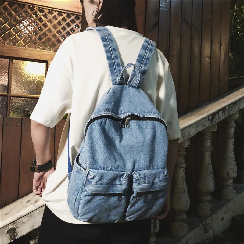 Washed Denim Backpack Women Mens Literature And Art Vintage Jean Backpack Large Capacity Shoulders Bag