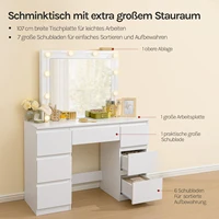 WOLTU 1 компл. туалетный столик со светодиодной подсветкой, косметический столик с регулируемой яркостью, большое зеркало, 7 ящиков для спальни — изображение 5