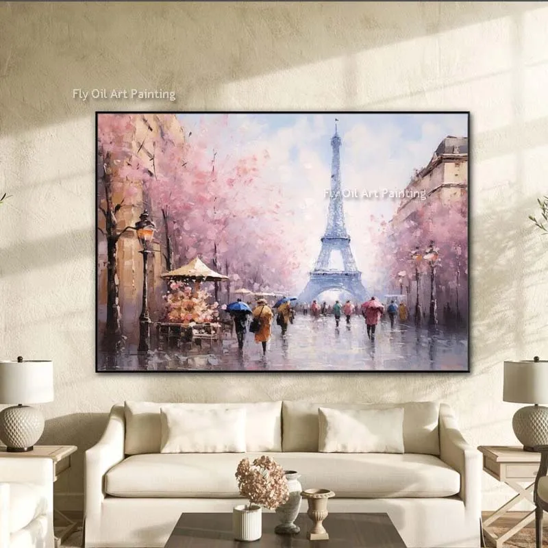 

Paris Eiffel Tower Vintage Style Urban Street Scene Canvas Oil Painting Hand Painted Effect Parisian Affordable Home Wall Decor