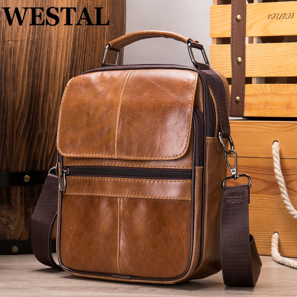 Westal 100% leather crossbody bags for men shoulder bag husband