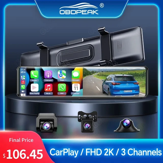 K1 Dash Cam WIFI Wireless Carplay & Android Auto 1440P 3 Cameras