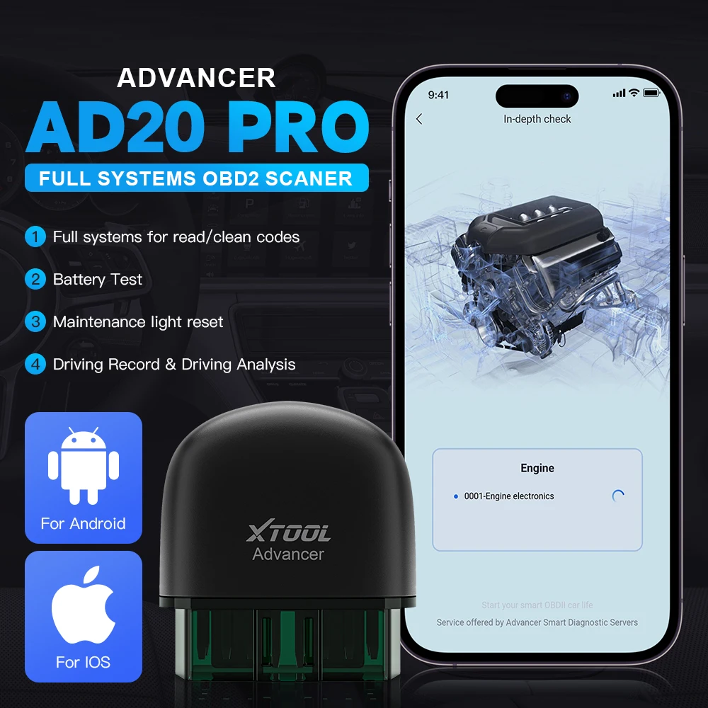 xtool advancer ad20pro all systems diagnostic bluetooth obd2 scanner