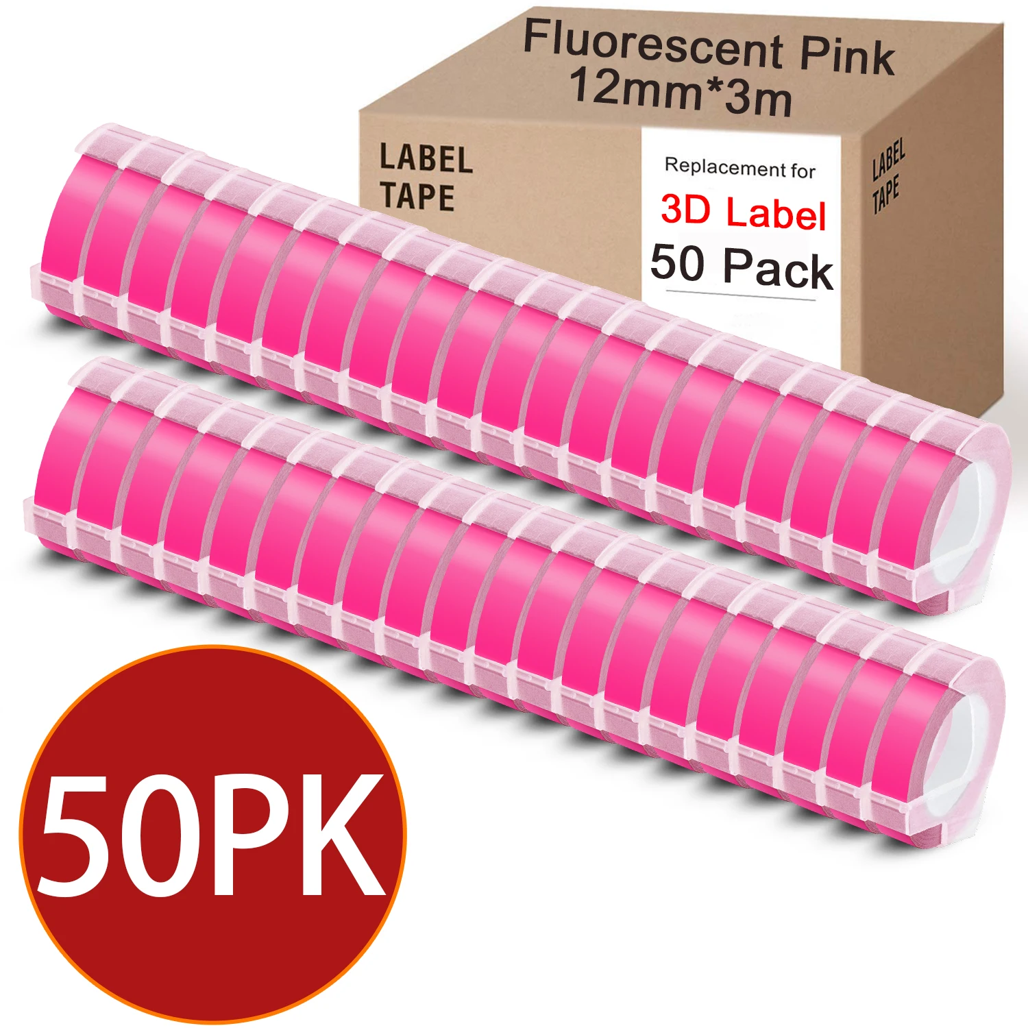 

Labelwell 50PK совместимые с 9 мм Dymo 3D пластиковые тисненые ленты для DYMO 3D тиснение этикеток MoTex E101 12965 1610 1540 1880