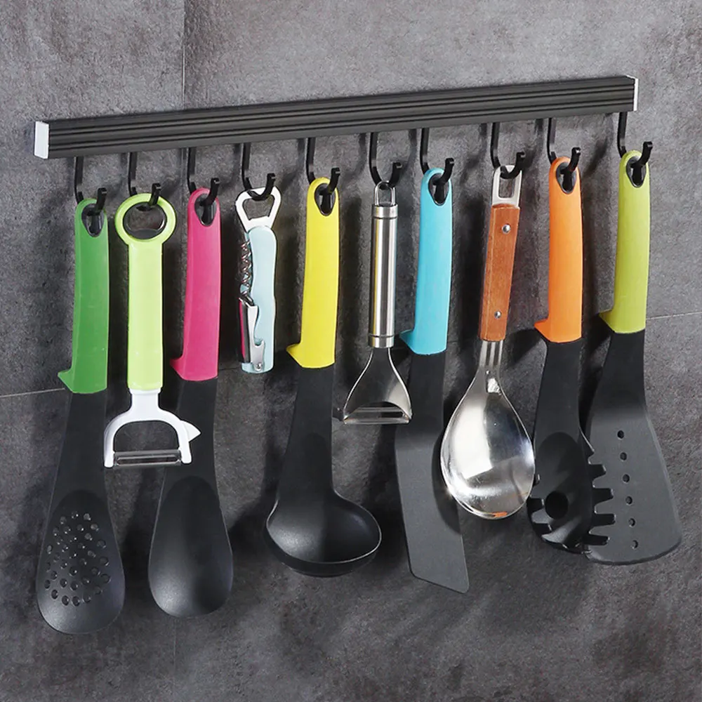 

Removable 10 Hooks Kitchenware Organizer Wall-Mounted Spoon Towel Holder Rag Drain Rack Bedroom Coat Hanger Kitchen Accessoires