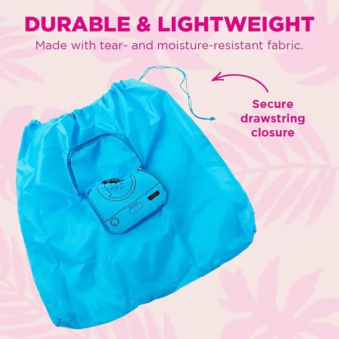 Blue travel laundry bag, 21” x 22”. Zipper and drawstring closure. Expandable, foldable, and durable for suitcase organization 3
